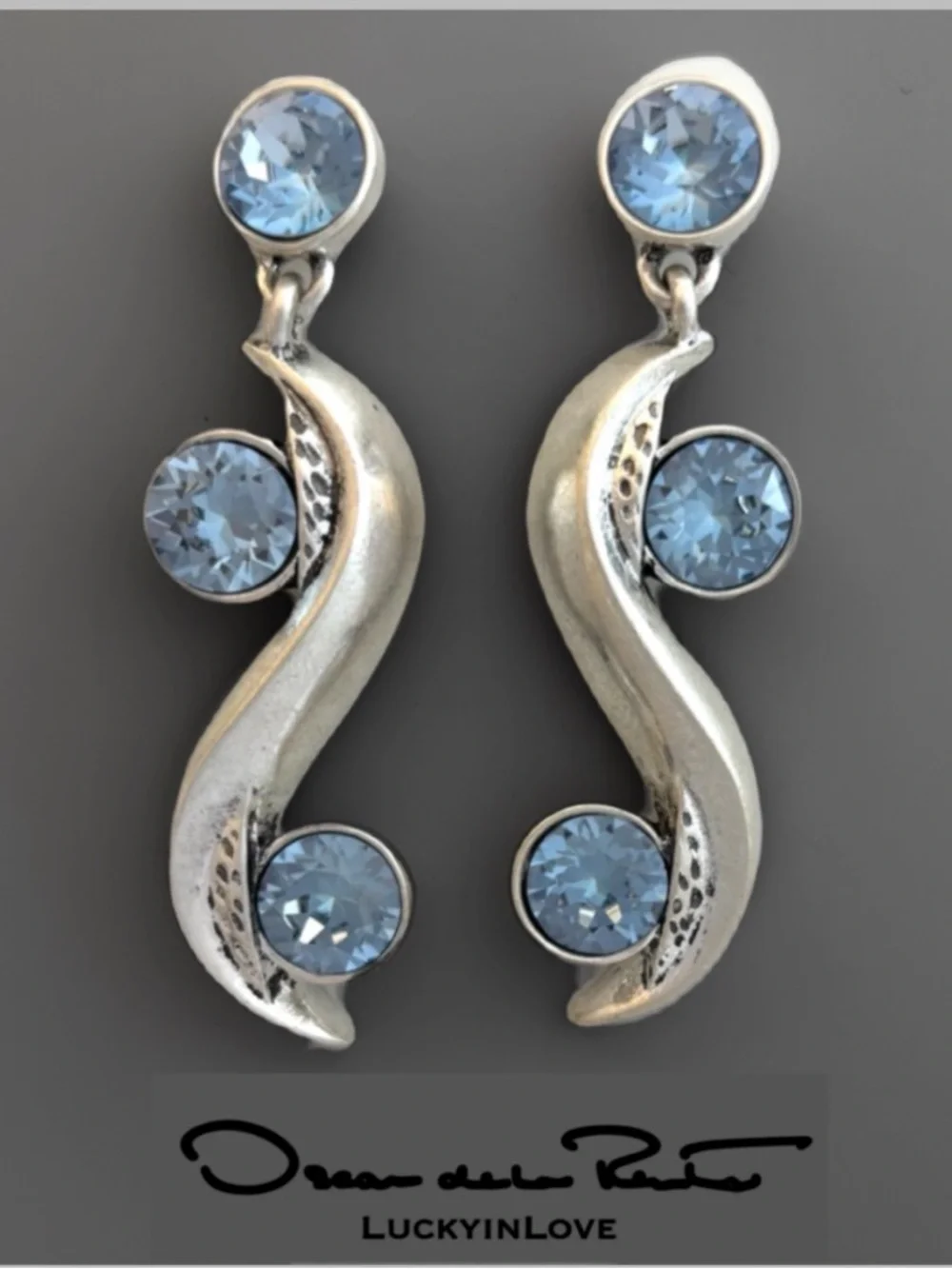 Oscar de la Renta Crystal Wave Earrings Silver Sky Blue